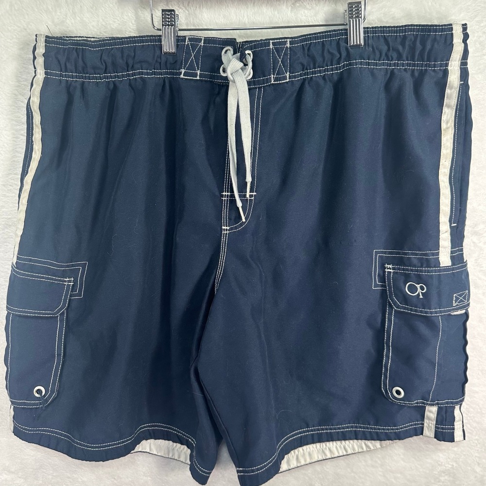 OP Ocean Pacific Board Shorts Mens XL Navy Blue Cargo Pockets Swim Trunks